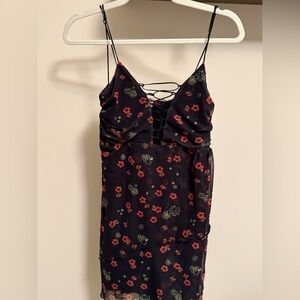 Urban Outfitters Black Floral Lace-Up Mini Dress